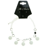 Silver-Tone & White Colored Metal Charm-Anklet With Bead Accents #4109