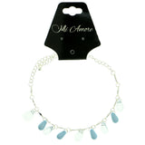 Silver-Tone & Blue Colored Metal Charm-Anklet With Bead Accents #4097