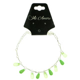 Silver-Tone & Green Colored Metal Charm-Anklet With Bead Accents #4097