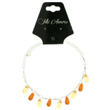 Silver-Tone & Orange Colored Metal Charm-Anklet With Bead Accents #4097