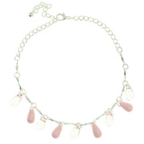 Silver-Tone & Pink Colored Metal Charm-Anklet With Bead Accents #4097