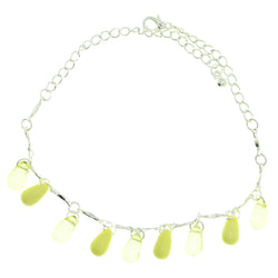 Silver-Tone & Yellow Colored Metal Charm-Anklet With Bead Accents #4097