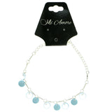 Silver-Tone & Blue Colored Metal Charm-Anklet With Bead Accents #4102