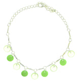 Silver-Tone & Green Colored Metal Charm-Anklet With Bead Accents #4102