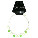 Silver-Tone & Green Colored Metal Charm-Anklet With Bead Accents #4102