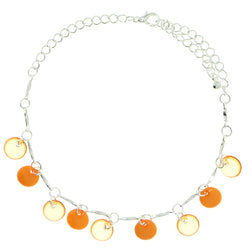 Silver-Tone & Orange Colored Metal Charm-Anklet With Bead Accents #4102