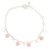 Silver-Tone & Pink Colored Metal Charm-Anklet With Bead Accents #4102