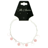 Silver-Tone & Pink Colored Metal Charm-Anklet With Bead Accents #4102