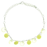 Silver-Tone & Yellow Colored Metal Charm-Anklet With Bead Accents #4102