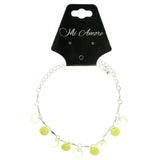 Silver-Tone & Yellow Colored Metal Charm-Anklet With Bead Accents #4102