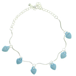 Heart Charm-Anklet With Bead Accents Silver-Tone & Blue Colored #4104