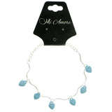 Heart Charm-Anklet With Bead Accents Silver-Tone & Blue Colored #4104