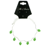 Heart Charm-Anklet With Bead Accents Silver-Tone & Green Colored #4104