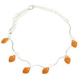 Heart Charm-Anklet With Bead Accents Silver-Tone & Orange Colored #4104