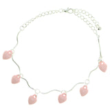 Heart Charm-Anklet With Bead Accents Silver-Tone & Pink Colored #4104