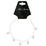Heart Charm-Anklet With Bead Accents Silver-Tone & White Colored #4104