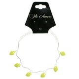 Heart Charm-Anklet With Bead Accents Silver-Tone & Yellow Colored #4104