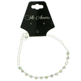 AB Finish Chain-Anklet With Crystal Accents  Silver-Tone Color #4054