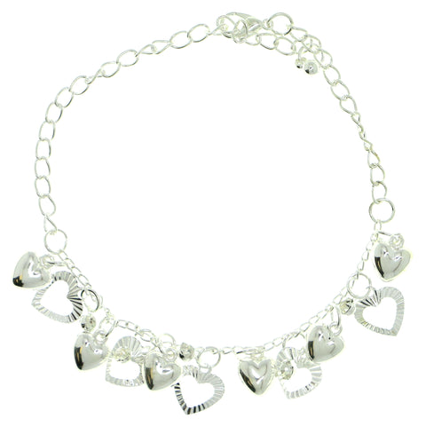 Heart Charm-Anklet Silver-Tone Color  #4101