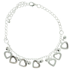 Heart Charm-Anklet Silver-Tone Color  #4098
