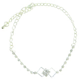 Silver-Tone Metal Chain-Anklet With Crystal Accents #4070