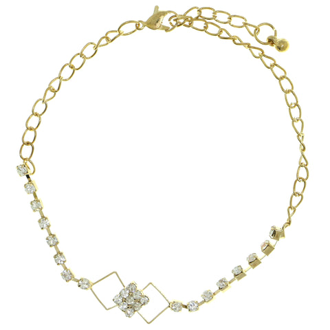 Gold-Tone Metal Chain-Anklet With Crystal Accents #4064