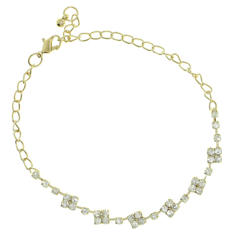 Gold-Tone Metal Chain-Anklet With Crystal Accents #4059