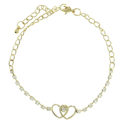 Double Heart Charm-Anklet With Crystal Accents  Gold-Tone Color #4061