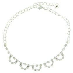 Silver-Tone Metal Chain-Anklet With Crystal Accents #4069