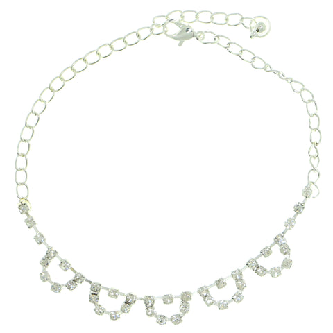 Silver-Tone Metal Chain-Anklet With Crystal Accents #4069