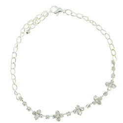 Silver-Tone Metal Chain-Anklet With Crystal Accents #4060
