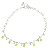 Silver-Tone & Yellow Colored Metal Charm-Anklet With Bead Accents #4092