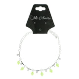 Silver-Tone & Green Colored Metal Charm-Anklet With Crystal Accents #4075