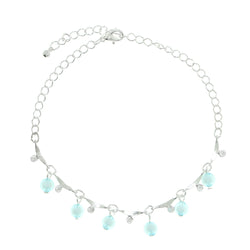 Silver-Tone & Blue Colored Metal Charm-Anklet With Crystal Accents #4075