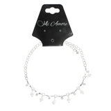 Silver-Tone & White Colored Metal Charm-Anklet With Crystal Accents #4075