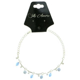 Silver-Tone & Blue Colored Metal Charm-Anklet With Bead Accents #4107