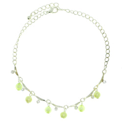 Silver-Tone & Green Colored Metal Charm-Anklet With Bead Accents #4107