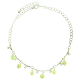 Silver-Tone & Green Colored Metal Charm-Anklet With Bead Accents #4107