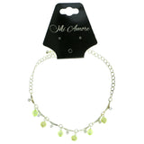 Silver-Tone & Green Colored Metal Charm-Anklet With Bead Accents #4107