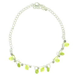 Silver-Tone & Green Colored Metal Charm-Anklet With Crystal Accents #4065