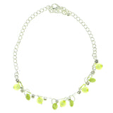 Silver-Tone & Green Colored Metal Charm-Anklet With Crystal Accents #4065