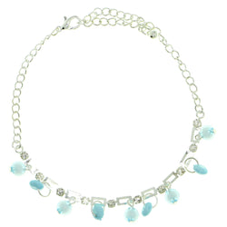 Silver-Tone & Blue Colored Metal Charm-Anklet With Crystal Accents #4065