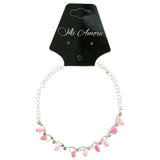 Silver-Tone & Pink Colored Metal Charm-Anklet With Crystal Accents #4065