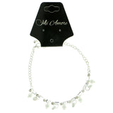 Silver-Tone & White Colored Metal Charm-Anklet With Crystal Accents #4065