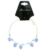 Silver-Tone & Blue Colored Metal Charm-Anklet With Bead Accents #4094