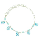 Silver-Tone & Blue Colored Metal Charm-Anklet With Bead Accents #4094