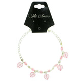 Silver-Tone & Pink Colored Metal Charm-Anklet With Bead Accents #4094