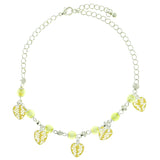 Silver-Tone & Yellow Colored Metal Charm-Anklet With Bead Accents #4094