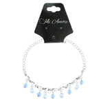 Silver-Tone & Blue Colored Metal Charm-Anklet With Crystal Accents #4078