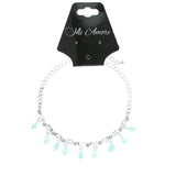 Silver-Tone & Blue Colored Metal Charm-Anklet With Crystal Accents #4078